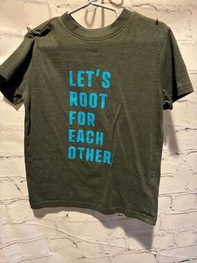 Cat & Jack Olive Green Tee with Coral Logo Print